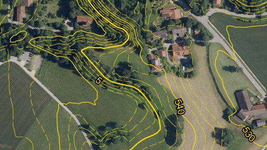 Digitale Höhenlinienkarte mit Digitalen Orthophoto